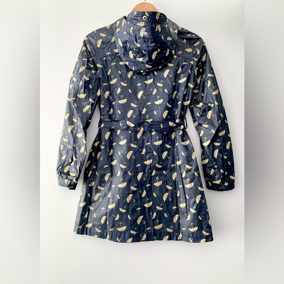Super cute ☂️ well-loved H&M navy umbrella print hooded belted trench RAINCOAT - Picture 3 of 8